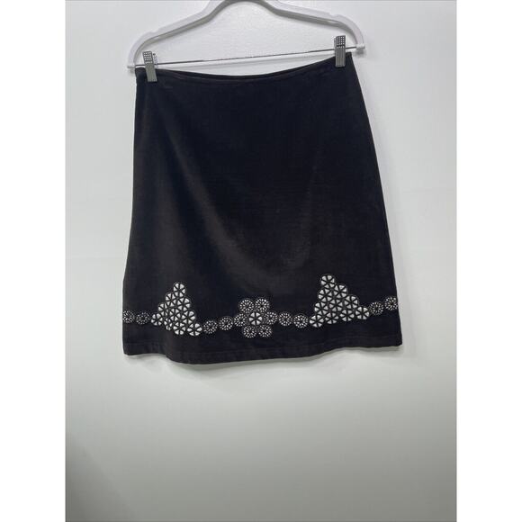 Anthropologie Odille Women Flare Skirt Brown Suede Cut Out‎ Detail Size 6 Preppy - Picture 7 of 13